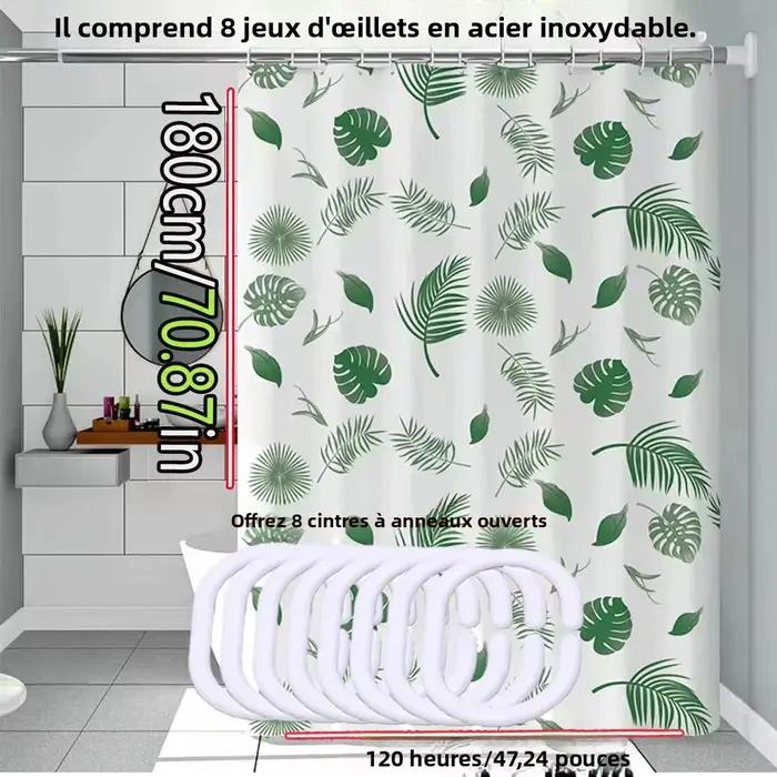 Rideau de douche simple motif feuilles vertes