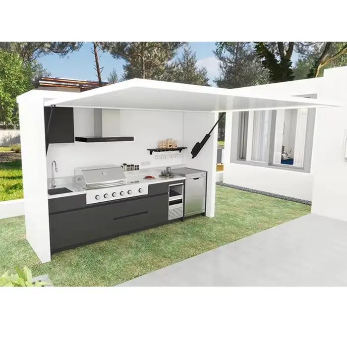 Cuisine extérieure modulaire moderne avec barbecue, armoire, évier, charnière, tiroir coulissant et robinet pour jardin et cour arrière, personnalisable