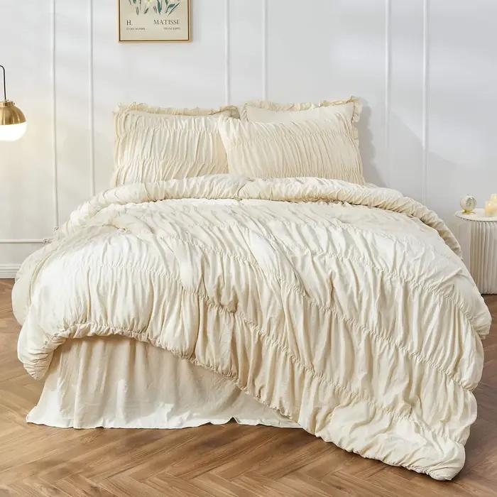 Housse de couette et couette bohème plissée couleur blé