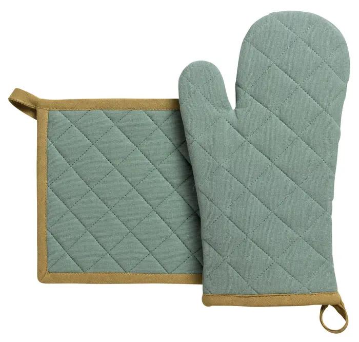 Lot gant de cuisine et manique recycl Grace Aqua 18 x 32