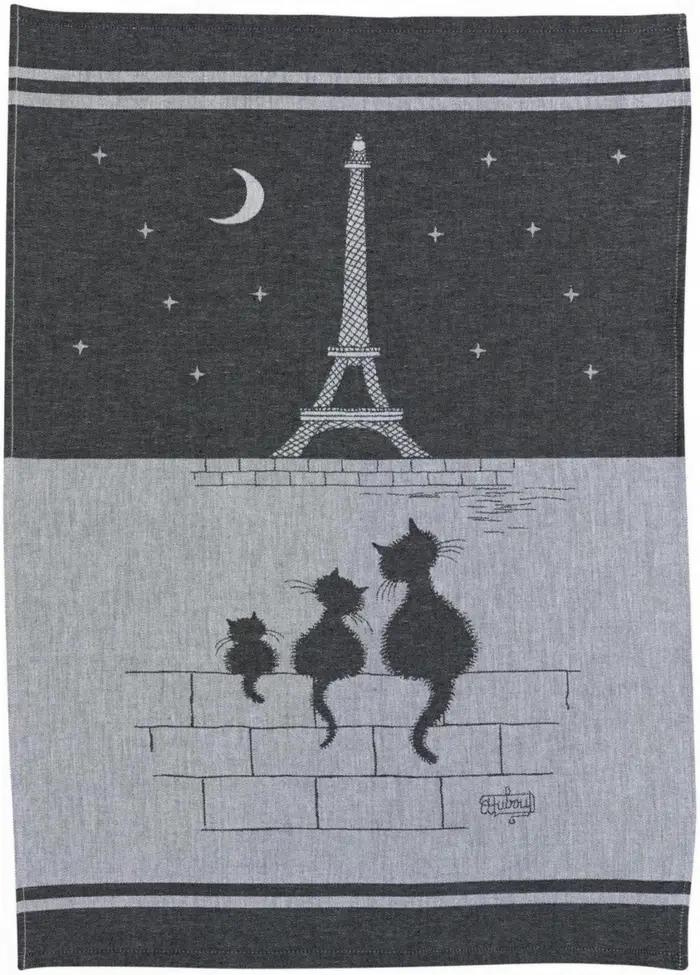 Torchon jacquard Chats Tour Eiffel Ombre 50 x 70