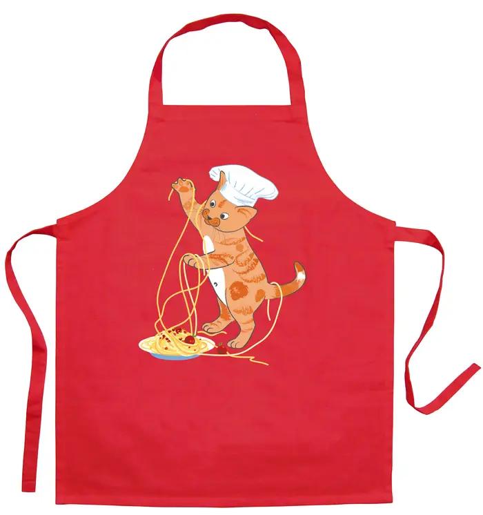 Tablier de cuisine enfant Chat en cuisine recycl Rouge 52 x 63