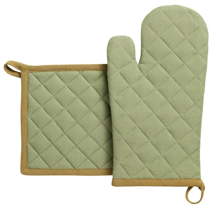 Lot gant de cuisine et manique recycl Grace Amande 18 x 32