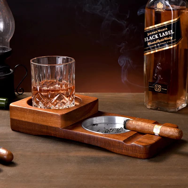 Porte-verre à whisky 2 en 1, créatif, cendrier de bureau, porte-gobelet en bois, porte-cigares pour