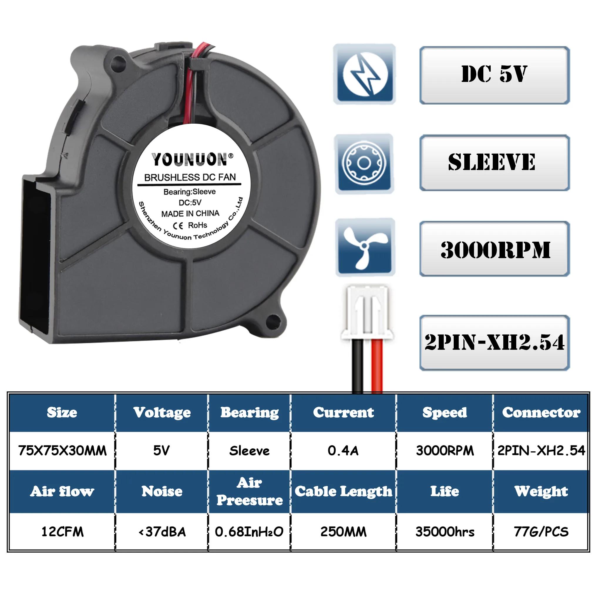 Ventilateur centrifuge à double boule, ventilateur de radiateur Turbo, purificateur de 75mm, 5V 12V 