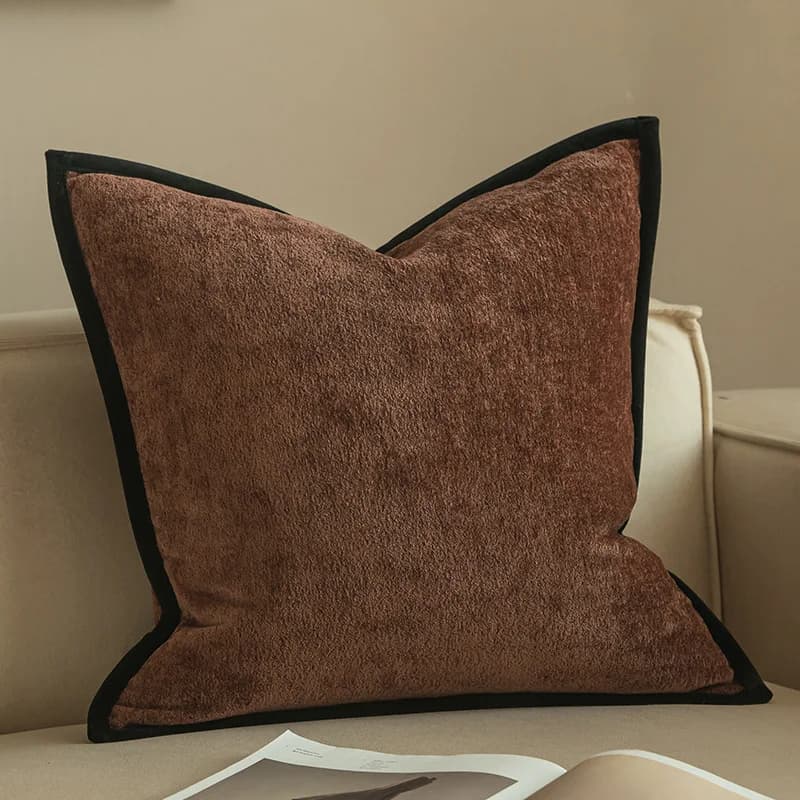 Ensemble de housses de coussin en chenille brodée de luxe, motif botanique doré, style bohème chocol