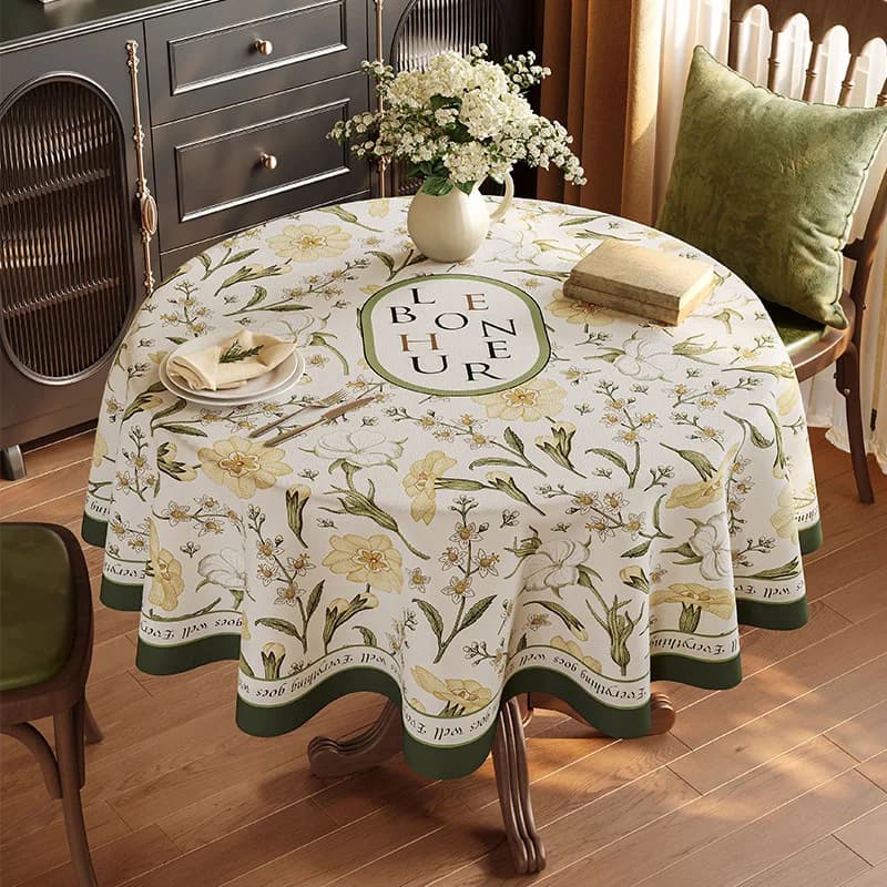 Nappe ronde en lin légère de luxe, imperméable, antidérapante, sans lavage, décoration de Table à th
