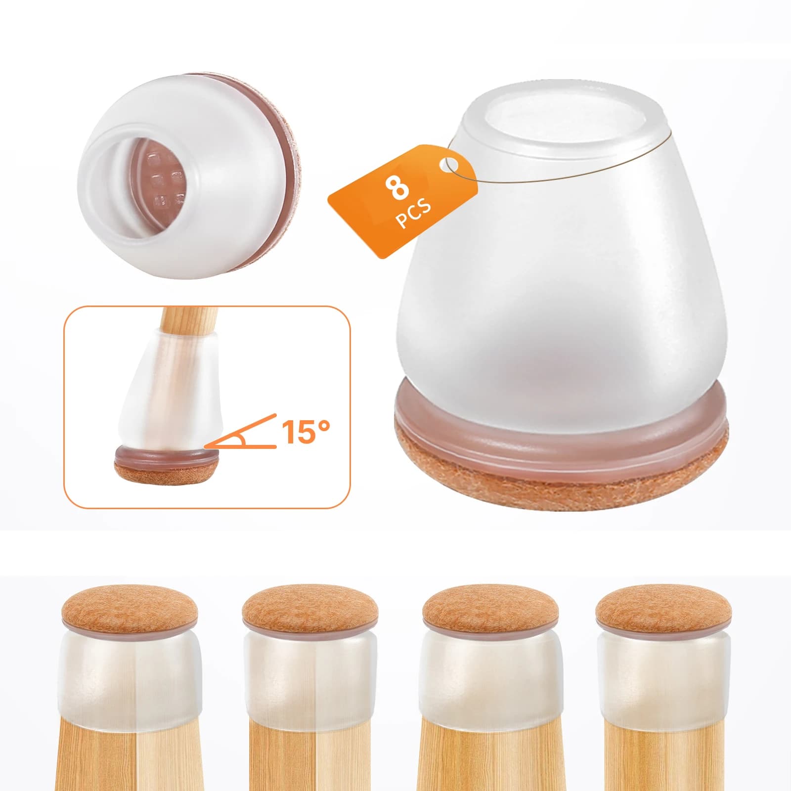 Protecteurs de sol pour pieds de chaise, 8 pièces, avec coussinets en feutre épais, couvre-pieds de