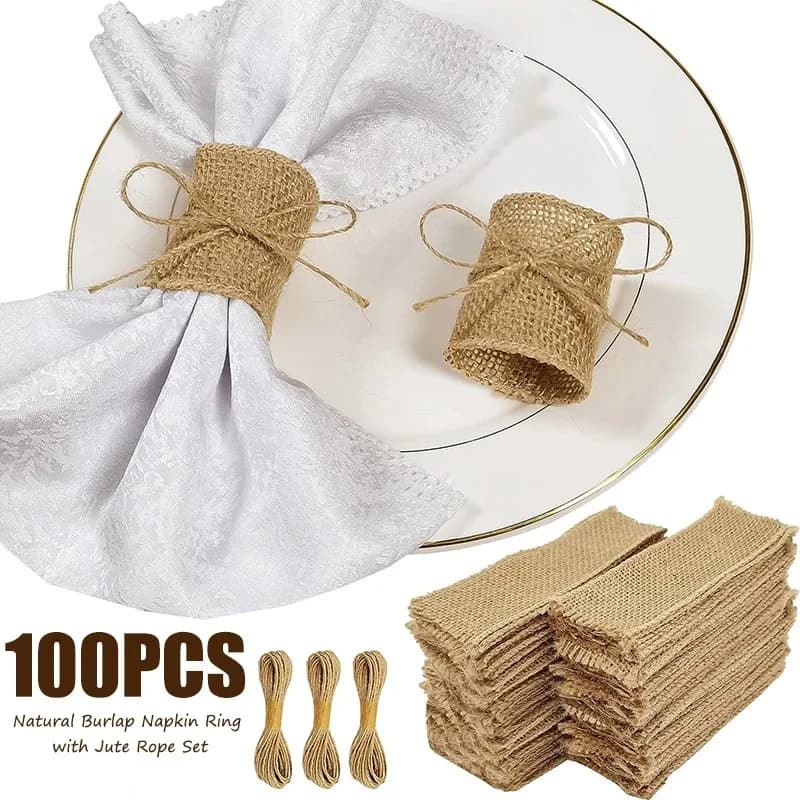 Anneau de serviette en toile de Jute naturelle, 100 pièces, ensemble de cordes de Jute, bande de ser
