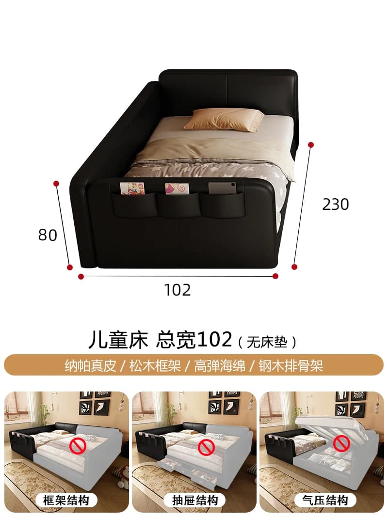 Lit De chambre moderne noir nordique pour enfants, ensemble De lit King Size pour garçons, rembourra