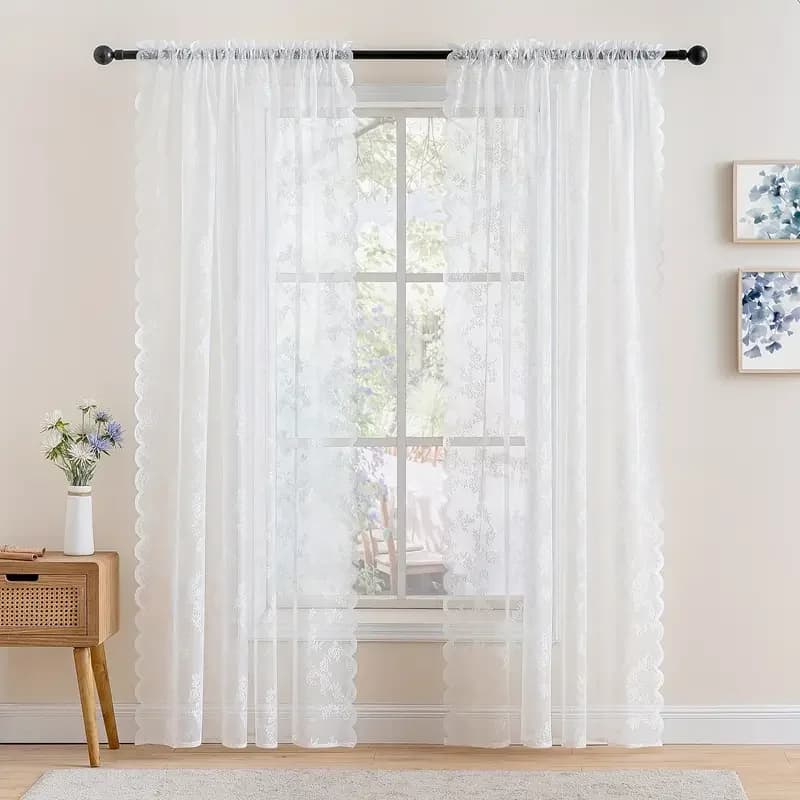 Panneau de rideau en dentelle transparente avec broderie florale vintage, 1 pièce, filtrage de la co
