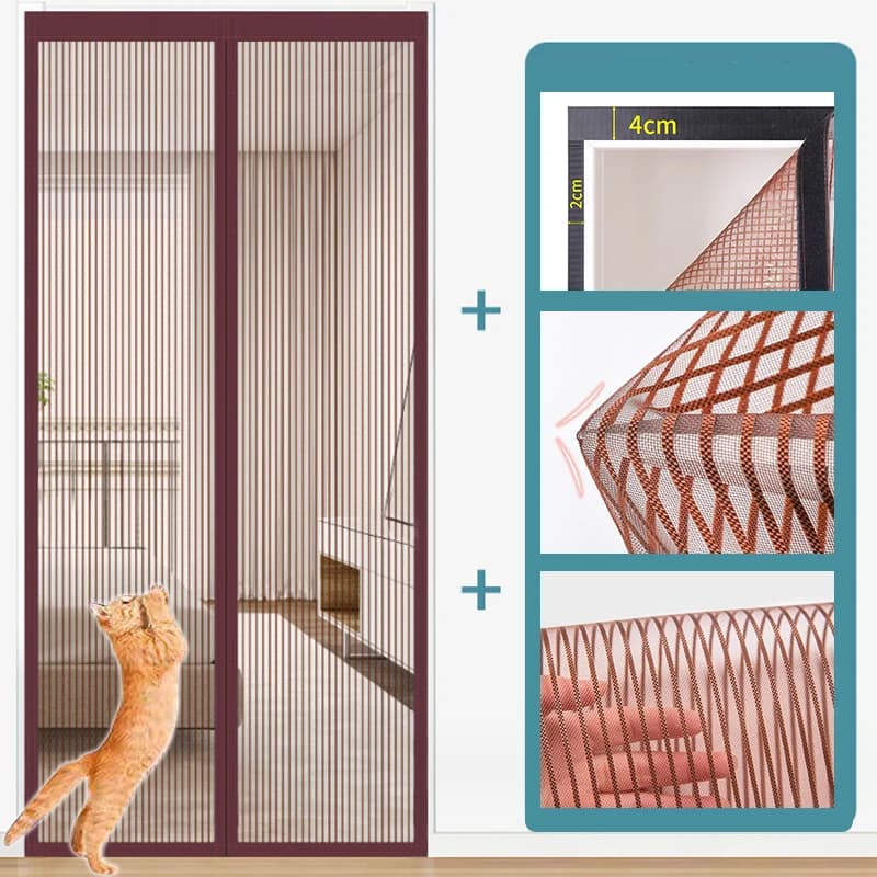 Moustiquaire magnétique marron pour porte, rideau de porte de taille personnalisée, moustiquaires, é