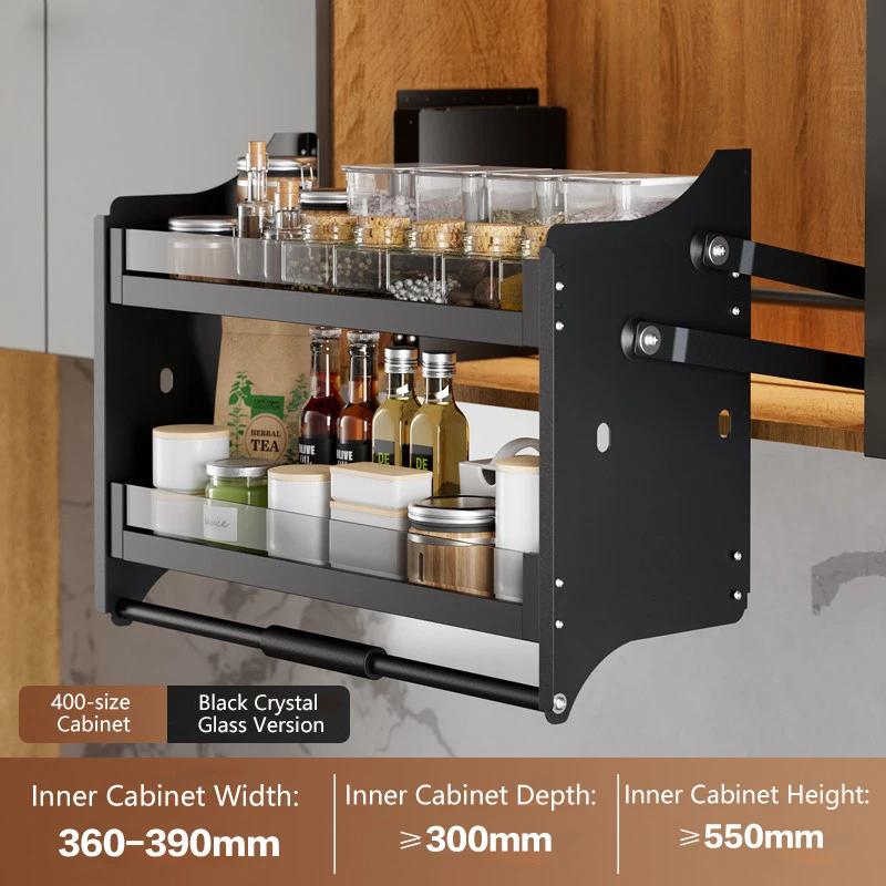 Meuble de cuisine suspendu avec système de fermeture amortie, panier à épices avec porte vitrée, org