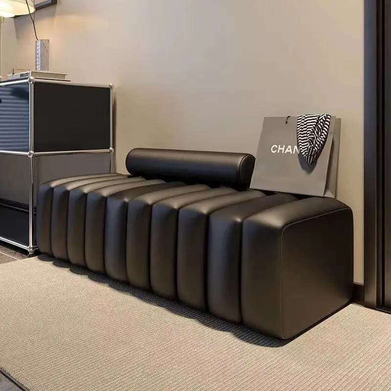 Pouf d'entrée moderne noir pour chambre à coucher, tabouret de sol pour changer de chaussures, meubl