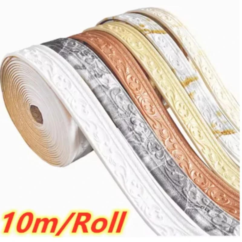 Rouleau de papier peint auto-adhésif imperméable, 10 m/rouleau, ligne de garniture murale 3D, bordur