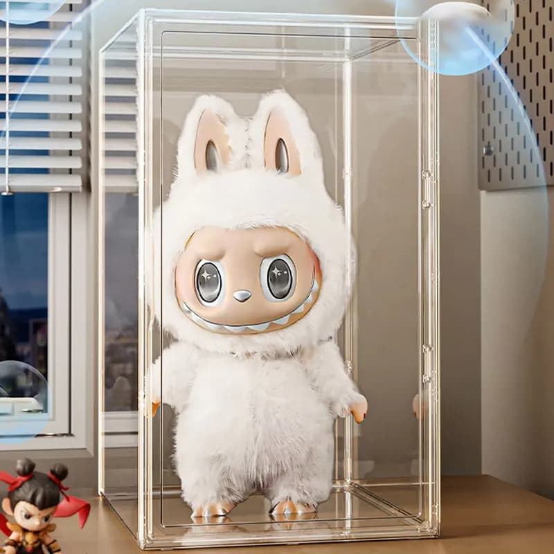 Grande boîte de rangement empilable transparente 60x35x30cm avec porte magnétique pour casques, obje