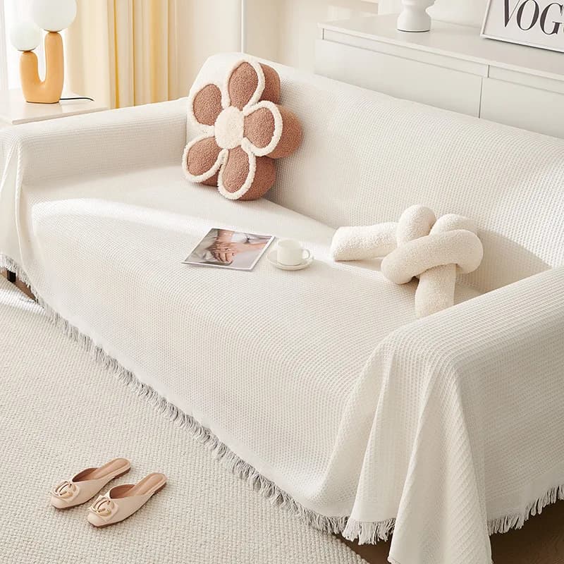 Serviette de canapé avec couverture complète, fil de coton crème vent, couverture de Camping, housse