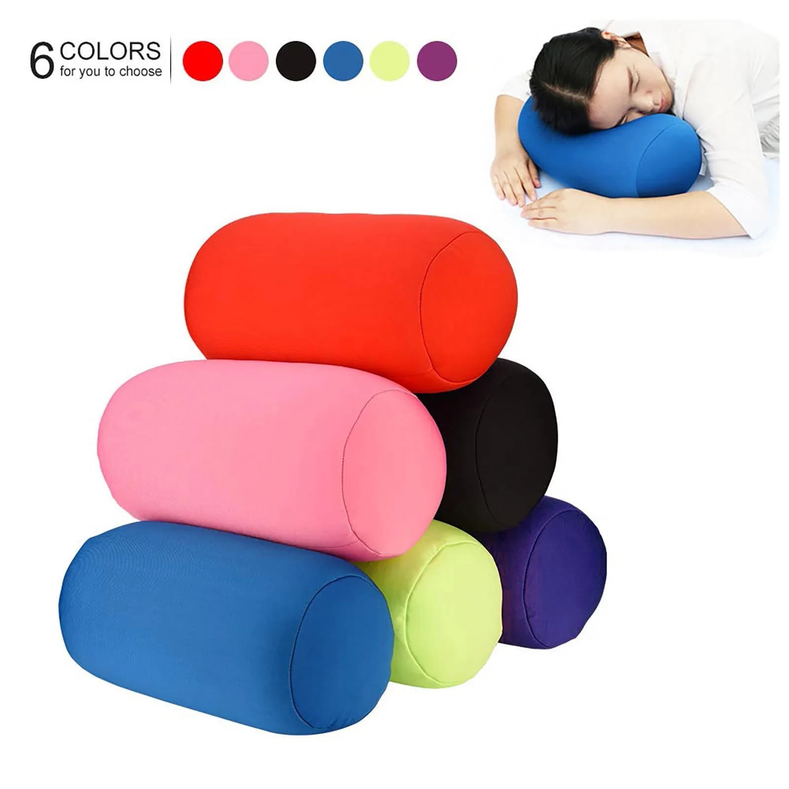 Oreiller Cylindrique Micro Mini Microbilles, Coussin Dos, Oreiller Roulant, Tête QuestionTravel, Déc
