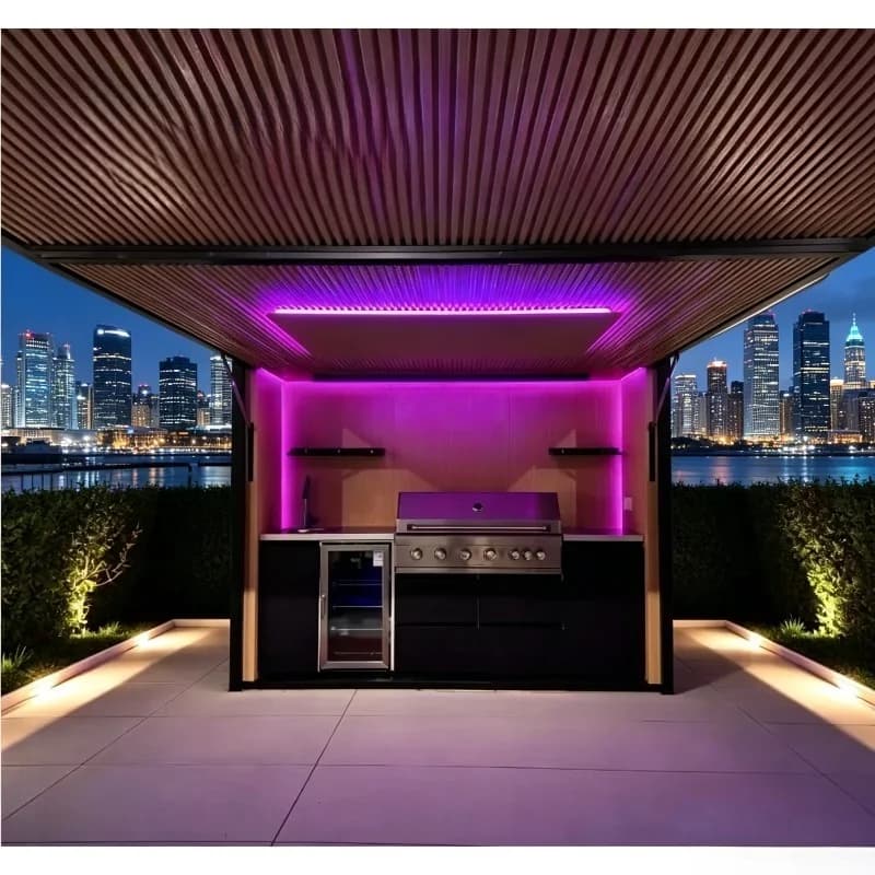 Abri modulaire personnalisé résistant aux intempéries, cuisine extérieure avec barbecue intégré et é
