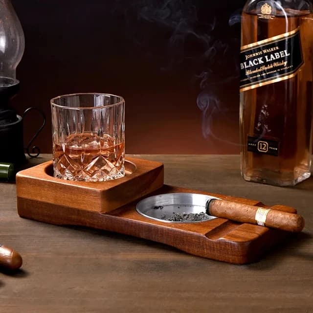 Porte-verre à whisky et à vin 2 en 1, cendrier créatif, tasse en bois de bureau, porte-cigare T1 pou