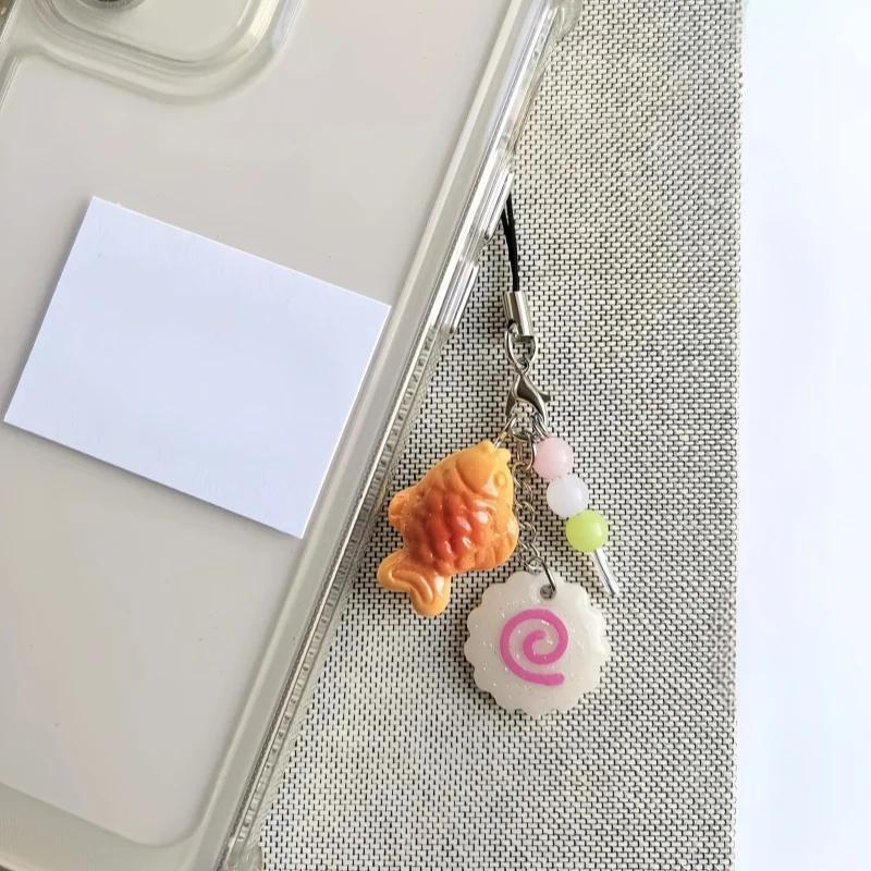 Kawaii, nourriture de rue japonaise, Taiyaki, gâteau de poisson Narutomaki, porte-clés pour téléphon