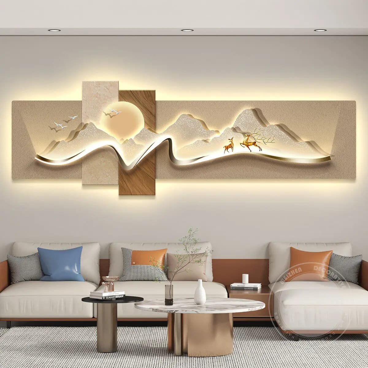 Peinture murale LED moderne de luxe pour salon, toile décorative haut de gamme, bannière suspendue p