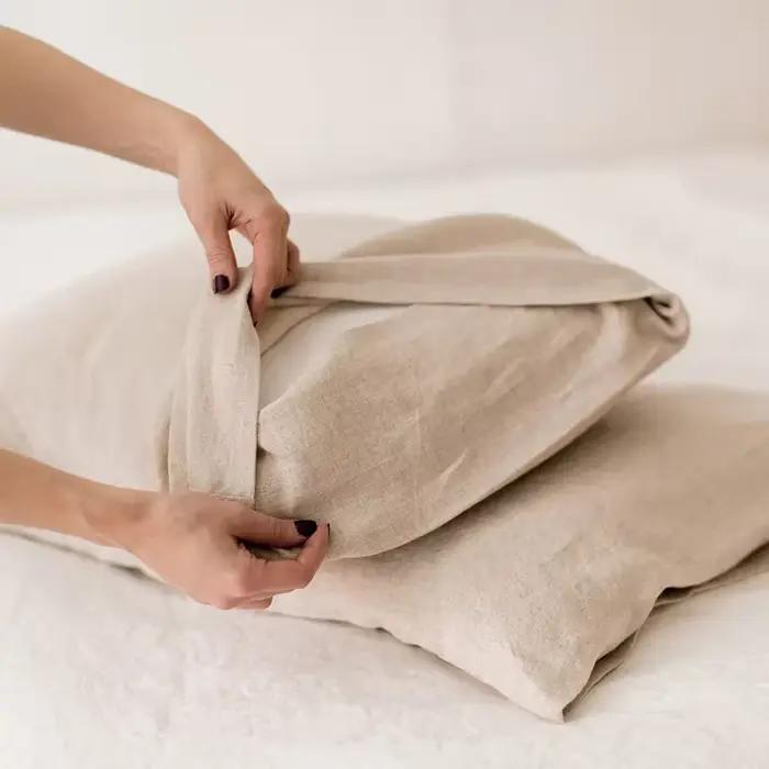 Housse de coussin en lin pur 100% naturel, couleur unie, coque européenne pour lit, enveloppe de tai