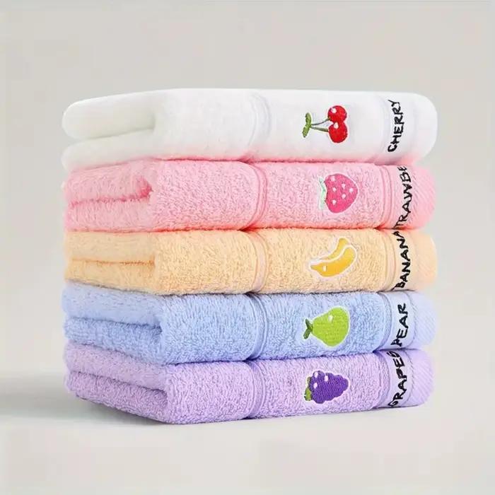 Serviettes à main brodées sur le thème des fruits (lot de 5) – Matériau en coton doux, ultra absorba