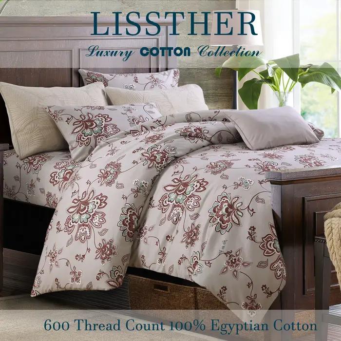 Ensemble de housse de couette 3 pièces 600TC 100% coton égyptien, Vintage rouge foncé Boho damassé F