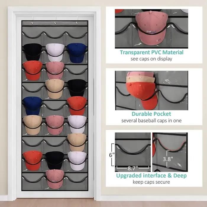 Organisateur de rangement pour chapeaux avec 27 poches transparentes, support de protection pour cha