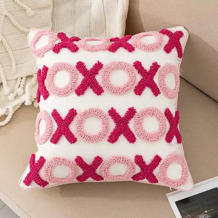 Housse de coussin de Couple rose, coeurs touffetés, cadeau romantique pour la saint-valentin, mariag