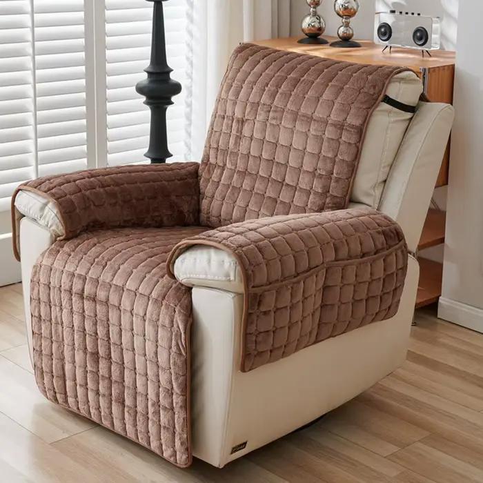 Housse de protection de canapé inclinable avec accoudoirs et poches, housse de fauteuil en peluche,