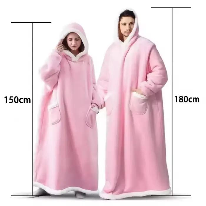 180cm Super longue flanelle couverture pyjamas avec manches hiver sweat à capuche femmes hommes pull