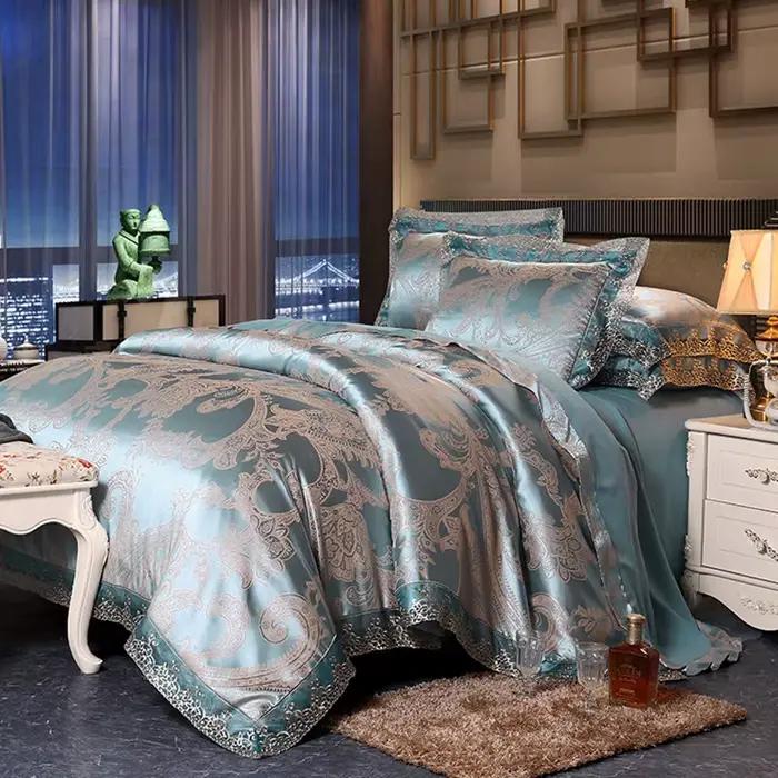 Parure de lit Jacquard de luxe, housse de couette en Modal Tencel, 4 pièces, avec dentelle, drap de