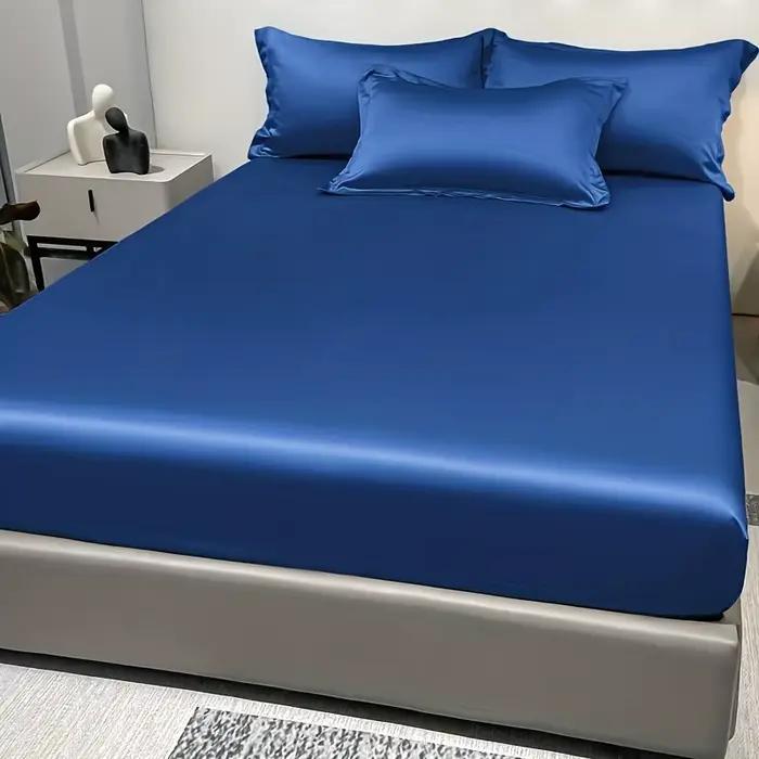 1 drap-housse en Satin de couleur unie, couvre-lit en soie glacée de couleur unie pour chambre à cou