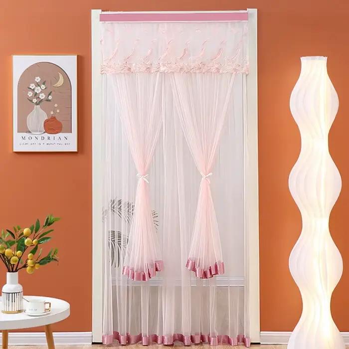 Rideau de porte anti-moustiques Double couche, tissu en dentelle auto-adhésif, maille respirante, ri