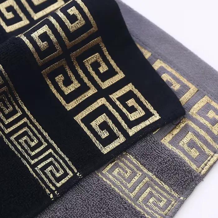 2 pièces ensemble noir salle de bain serviette ensembles 100% coton brodé salle de bain serviette ca