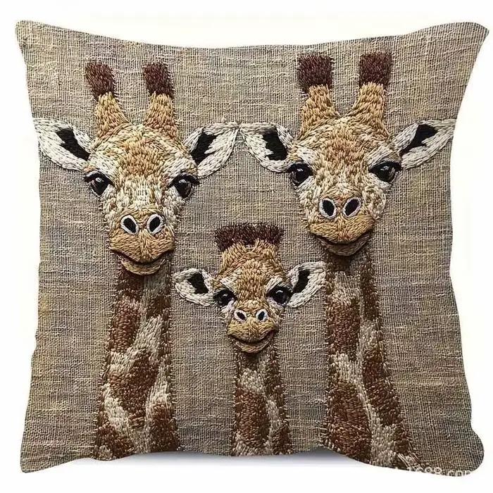 Housse de coussin girafe à effet visuel 2D, douce, en peau de pêche, imprimé animal, pour chambre d'
