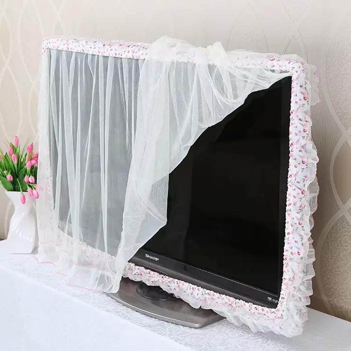 Rideau de porte en tissu dentelle, cercle TV pouvant être retourné, couvercle anti-poussière, écran