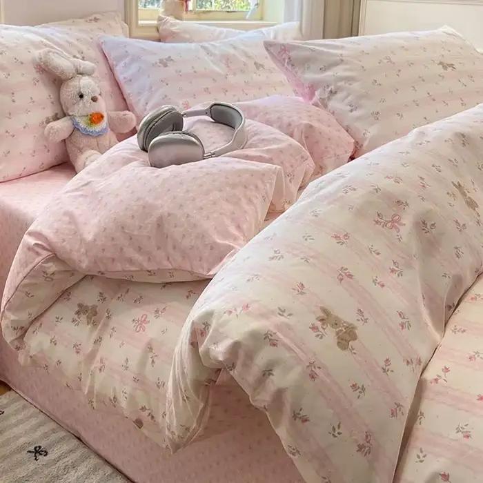 Parure de lit Ours Rose Adorable – Douce pour Enfants et Adultes – Housse de Couette, Drap Plat, Tai