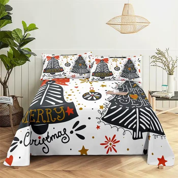 Parure de lit imprimée de Noël pour garçons et filles, parure de lit, drap plat double, draps et tai