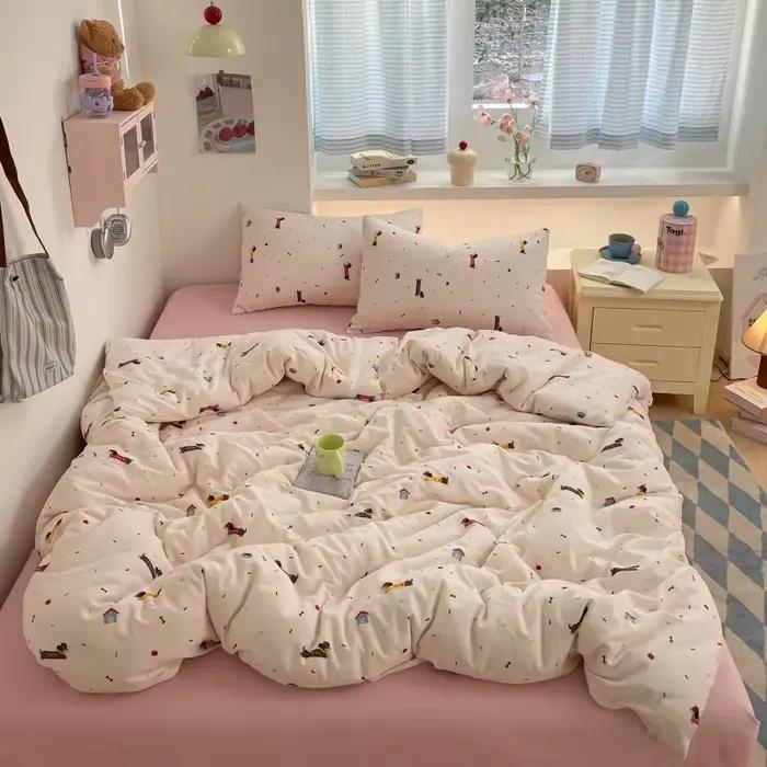 Parure de lit 100% coton, ensemble de housse de couette avec animaux mignons, linge de lit, draps pl