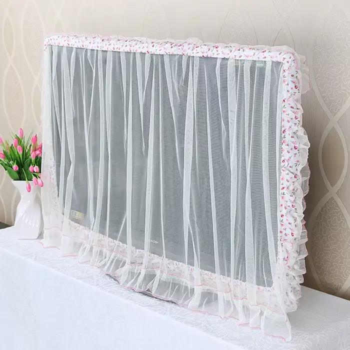 Rideau de porte en tissu dentelle, cercle TV pouvant être retourné, couvercle anti-poussière, écran