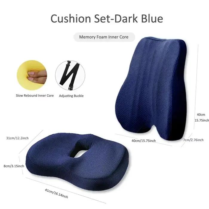 Coussin de siège en mousse à mémoire de forme, ensemble d'oreillers de soutien lombaire, orthopédiqu