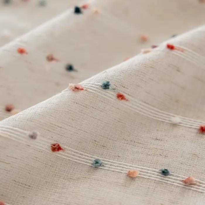 Rideau en Tulle transparent brodé boule de cheveux arc-en-ciel, 1 paire, avec pompons en dentelle, p