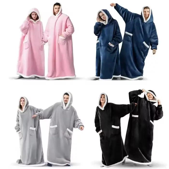 180cm Super longue flanelle couverture pyjamas avec manches hiver sweat à capuche femmes hommes pull