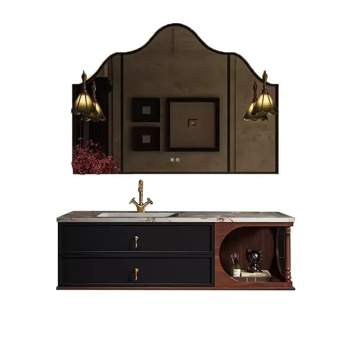 Meuble mural de salle de bain en chêne massif laqué, style rétro français, de luxe, avec vasque inté