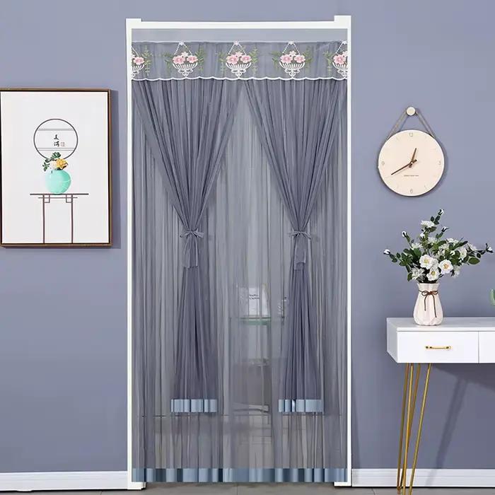 Rideau de porte anti-moustiques en gaze Double couche, 1 pièce, maille respirante, sans poinçon, écr