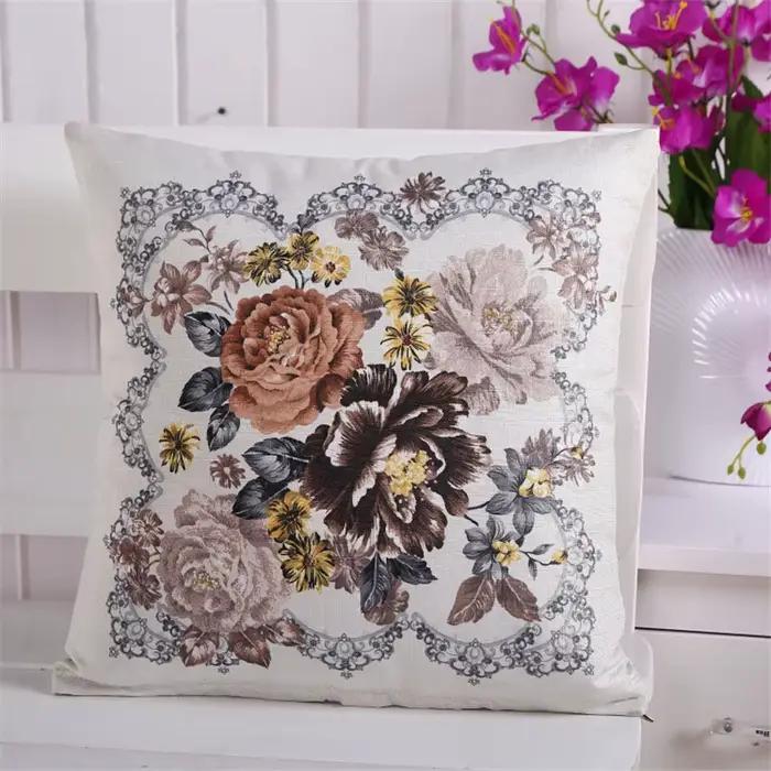 Housse de coussin de siège de canapé, taie d'oreiller Vintage en lin de bambou, fleur de pivoine, dé
