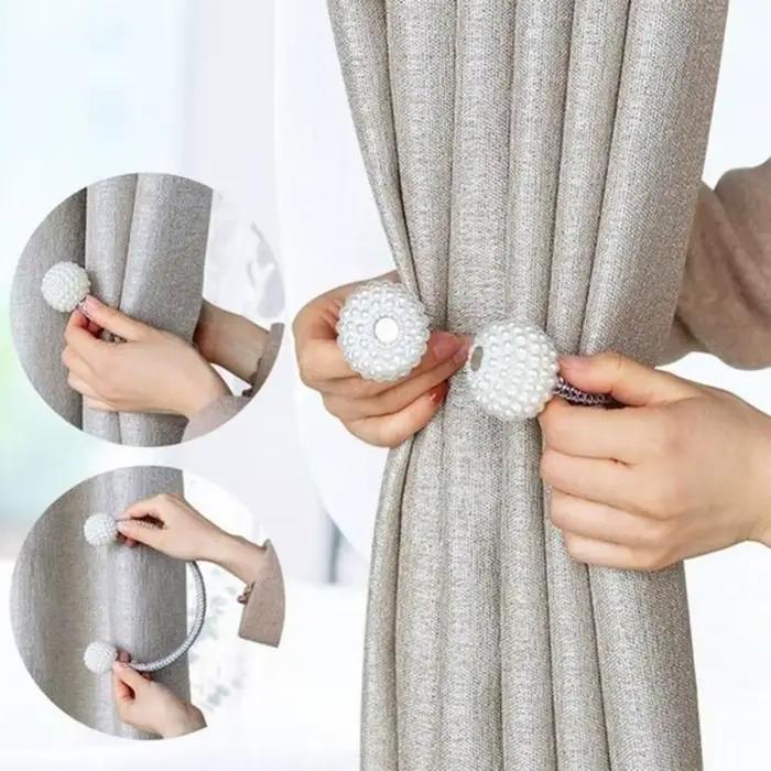 2/4 pièces perle magnétique rideau pince porte-rideau cravate boucle Clips suspendus boule boucle cr